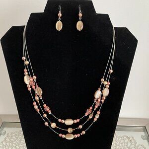 3 Strand Beaded Necklace and Earrings Set